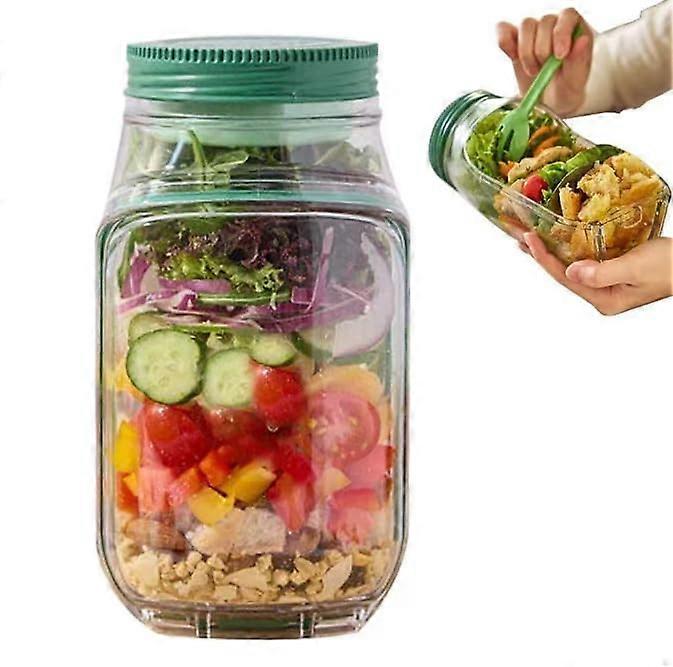 Salad Container with Side Opening and Dressing Compartment, LeakProof Mason Jar for Meal Prep