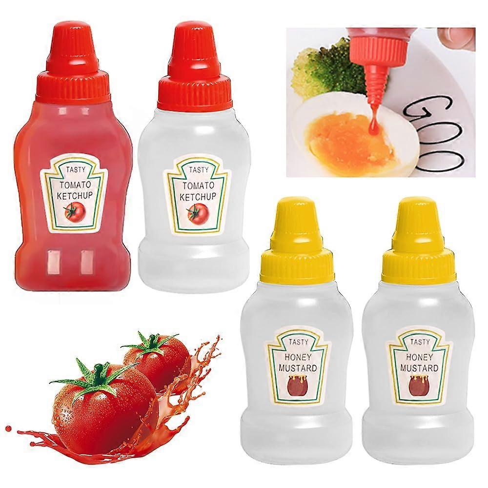 4PCS Mini Condiment Bottles Leakproof Snap Cap Reusable Plastic Sauce Containers 25ml