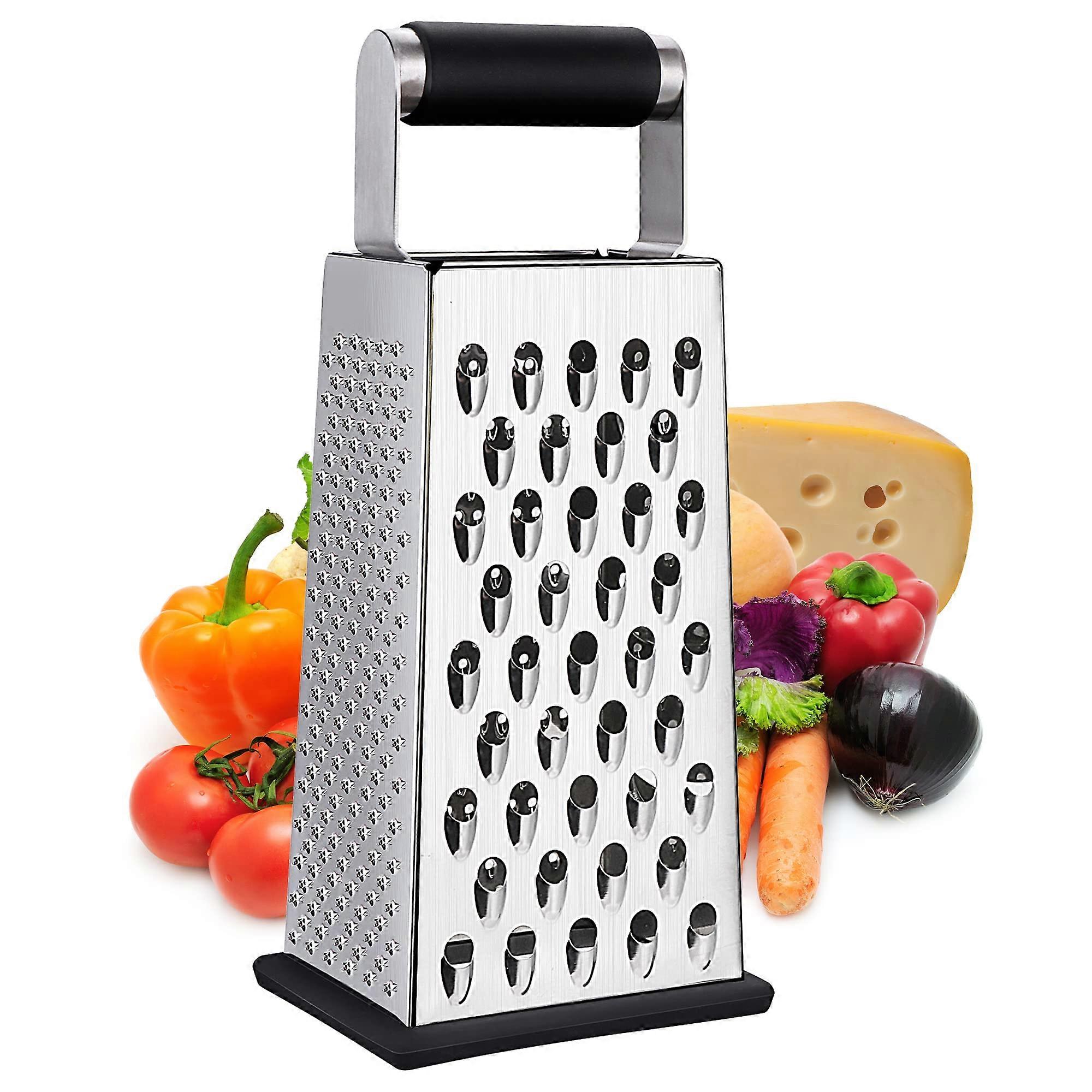 Stainless Steel Box Grater for Cheese and Vegetables, 4Sided RustResistant Ergonomic Grip