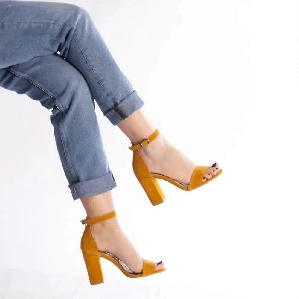 Mustard Chunky Heel Ankle Strap Sandals MA-030