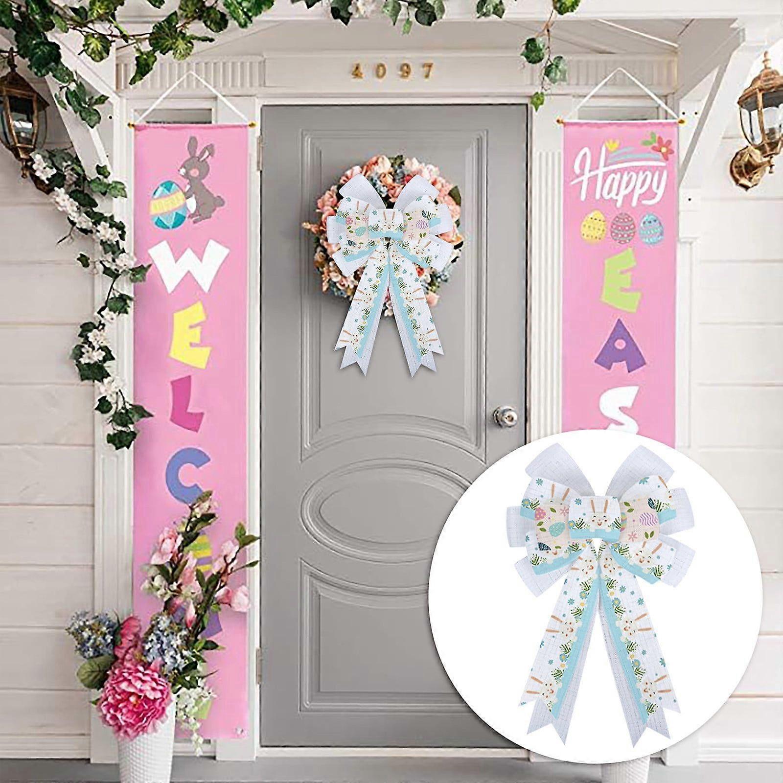 Hangs Easter Bow Wreath Easter Bunny Wreath Bow Easter Decoration Spring Burlaps