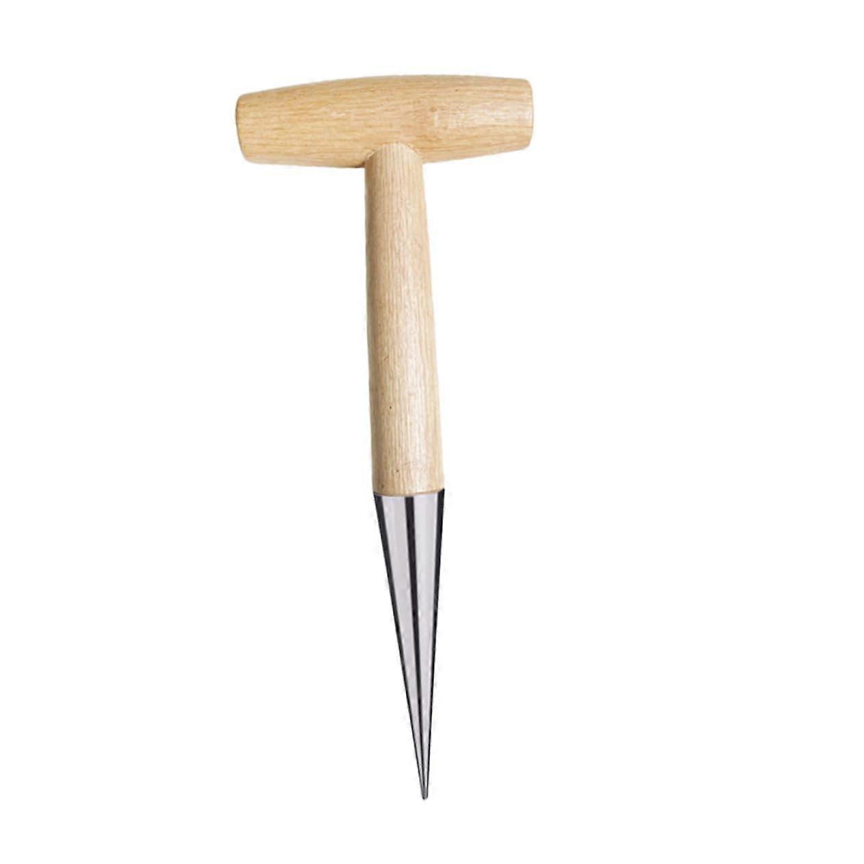 Garden Dibber Tool with Ergonomic Wooden Handle for Precise Bulb and Seed Planting