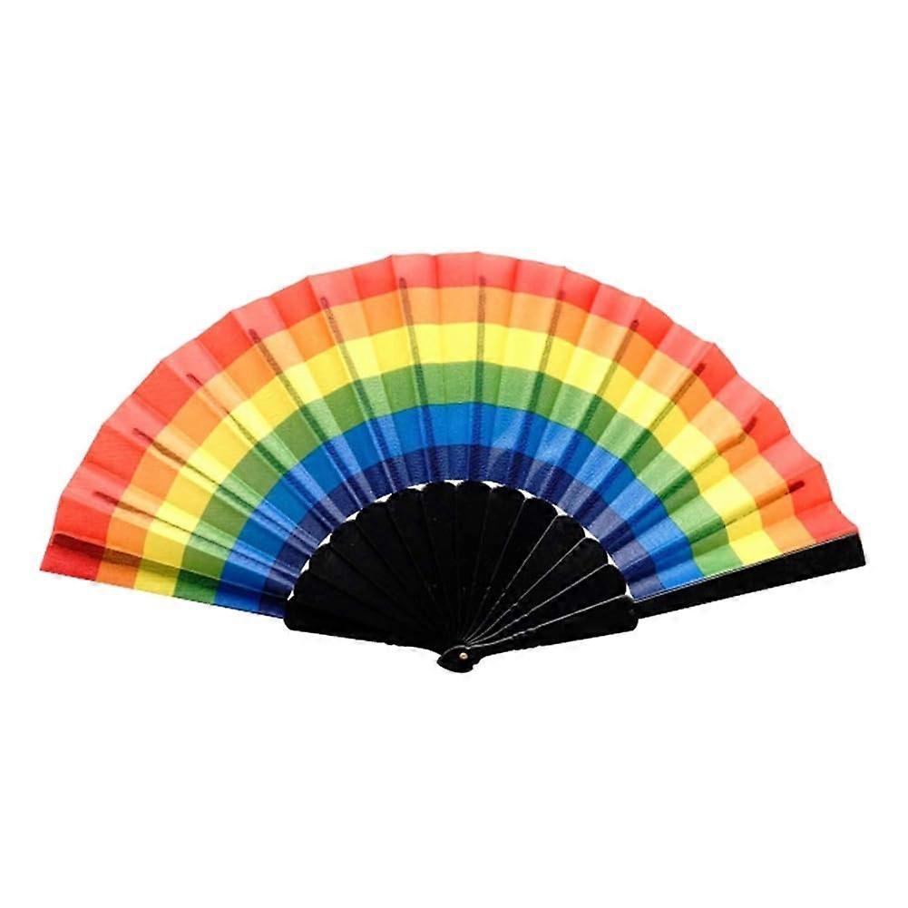 Rainbow Folding Fan with Vibrant Rainbow Pattern for Pride Parade, Festivals and Weddings