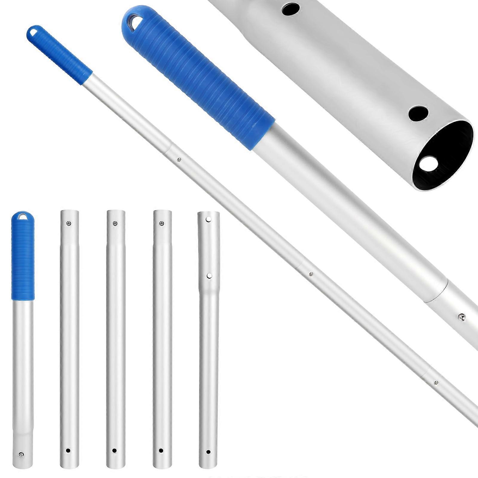 Aluminium Telescopic Pool Cleaning Pole Adjustable 5Piece Lightweight Extension Handle Silver