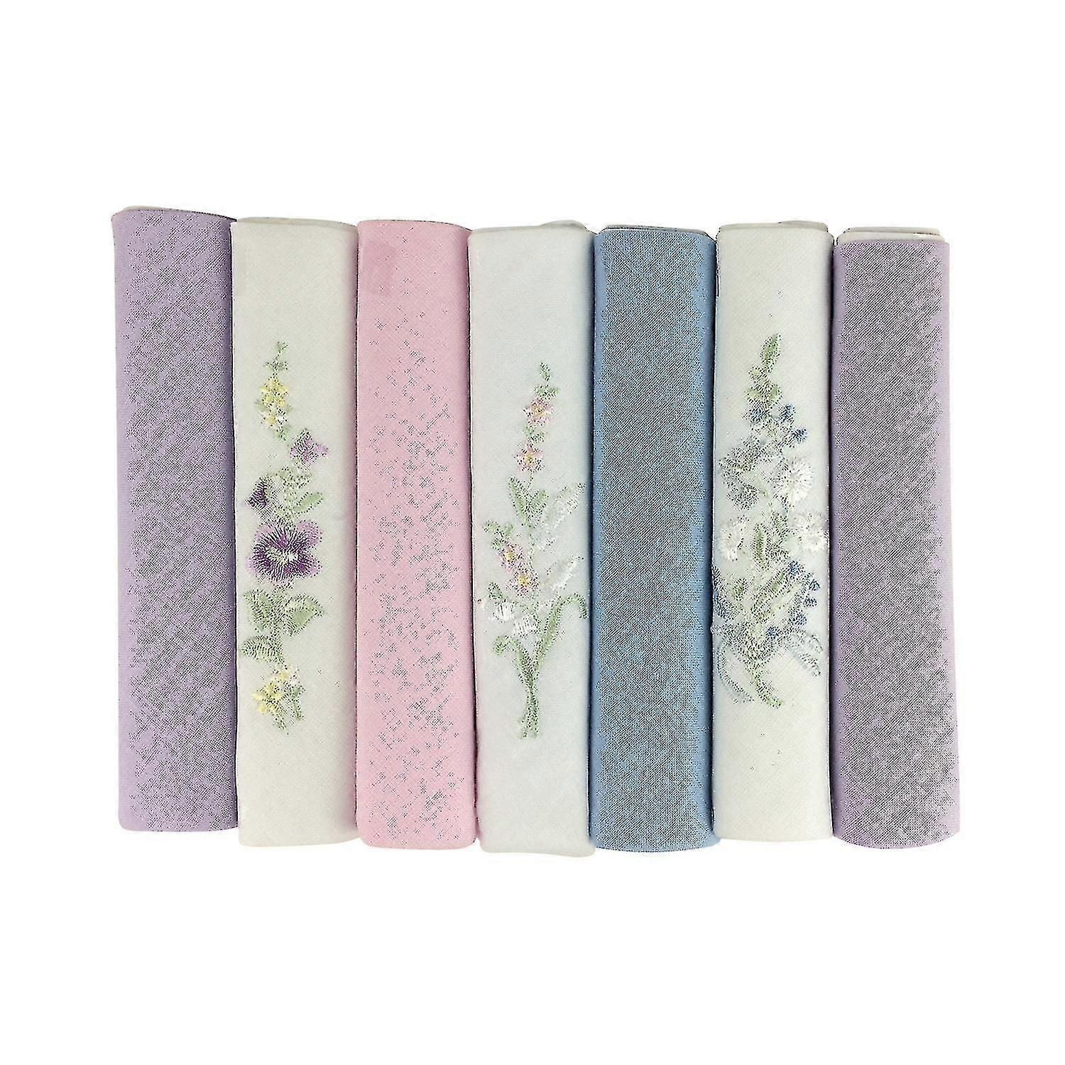 6 Pack Embroidered Handkerchiefs with Satin Borders