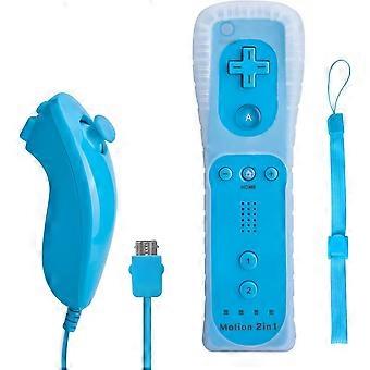 Wii-fjernbetjening med Nunchuck, trådløse controllere kompatible med Wii/Wii U med Motion Plus, silikoneetui og håndledsrem, blå