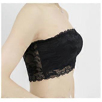 Fashion Floral Lace Strapless Orchid Pattern Boob Bandeau Tube Tops Bra for Women Ladies Size M (Black)