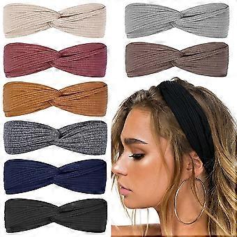 Bandeaux pour Femmes Filles Top Knot Bandeau Extensible Boho Twist Bandes De Cheveux Mignon Accessoires De Mode, Couleur Unie, 8Pcs