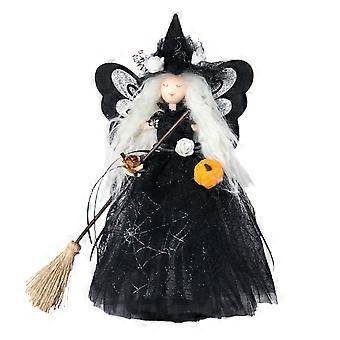 Halloween Desktop Dekoration Schwarz Plüsch Hexe Puppe Ornament Handgemachte Kürbis Hexe Schmetterling Figur für Home Party Dekor