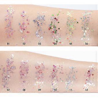 Sequined Body Gels Set 12 Colors Brilliant Facial Body Decor for Makeup Manicure