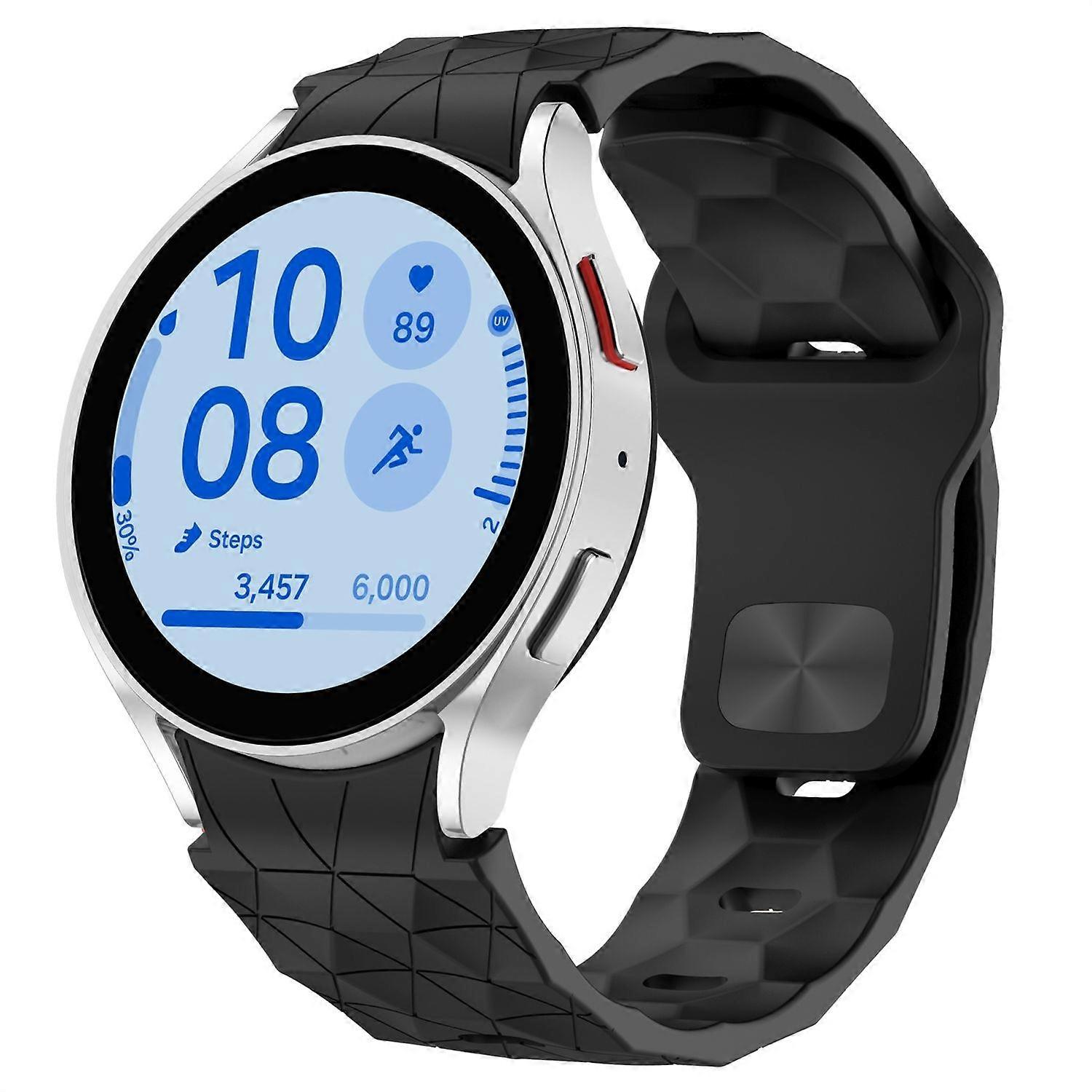 For Samsung Galaxy Watch FE / 6 / 5 / 4 40mm Silicone Football Design Replacement Arm Band Black