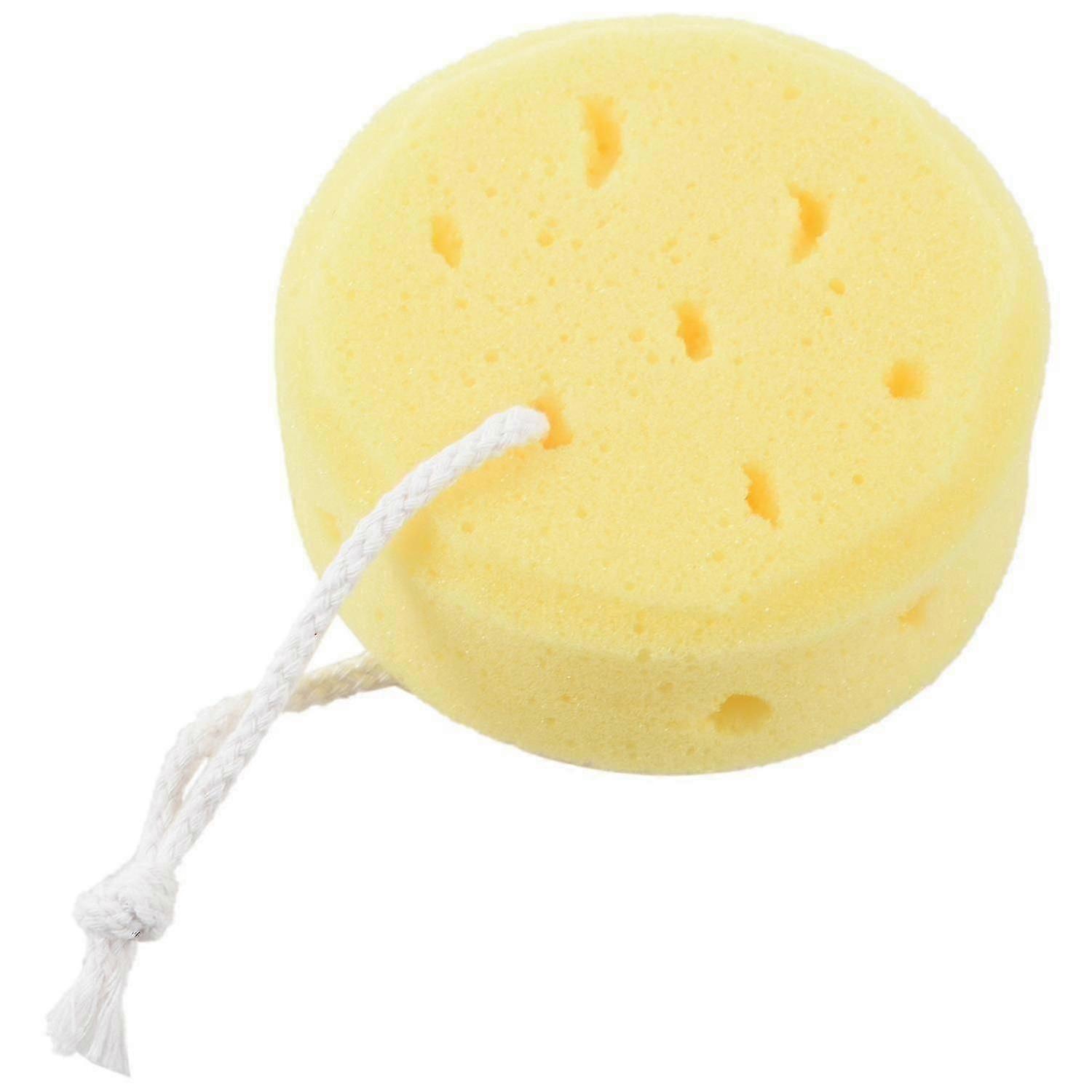 Yellow Round Bath Body Shower Soft Sponge W Hanging Loop