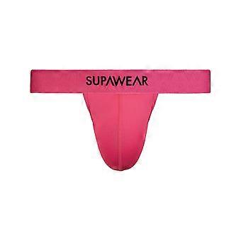 Tanga rosa neón Supawear para hombre, poliamida transpirable, bolsa CURV Tech, tiro bajo, ideal para discotecas y festivales.