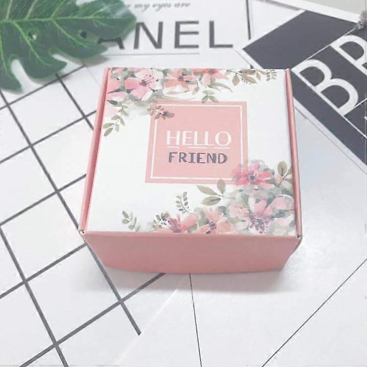 10Pcs Square Paper Boxes for Soap Packaging with Pattern Pink Flower 8.5x8.5x3.5cm