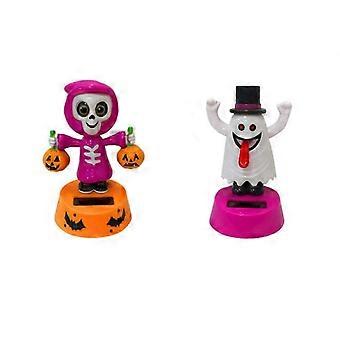 Solar Dancing Toys Halloween Pumpkin and Ghost Figures Solar Powered Dashboard and Desk Decor