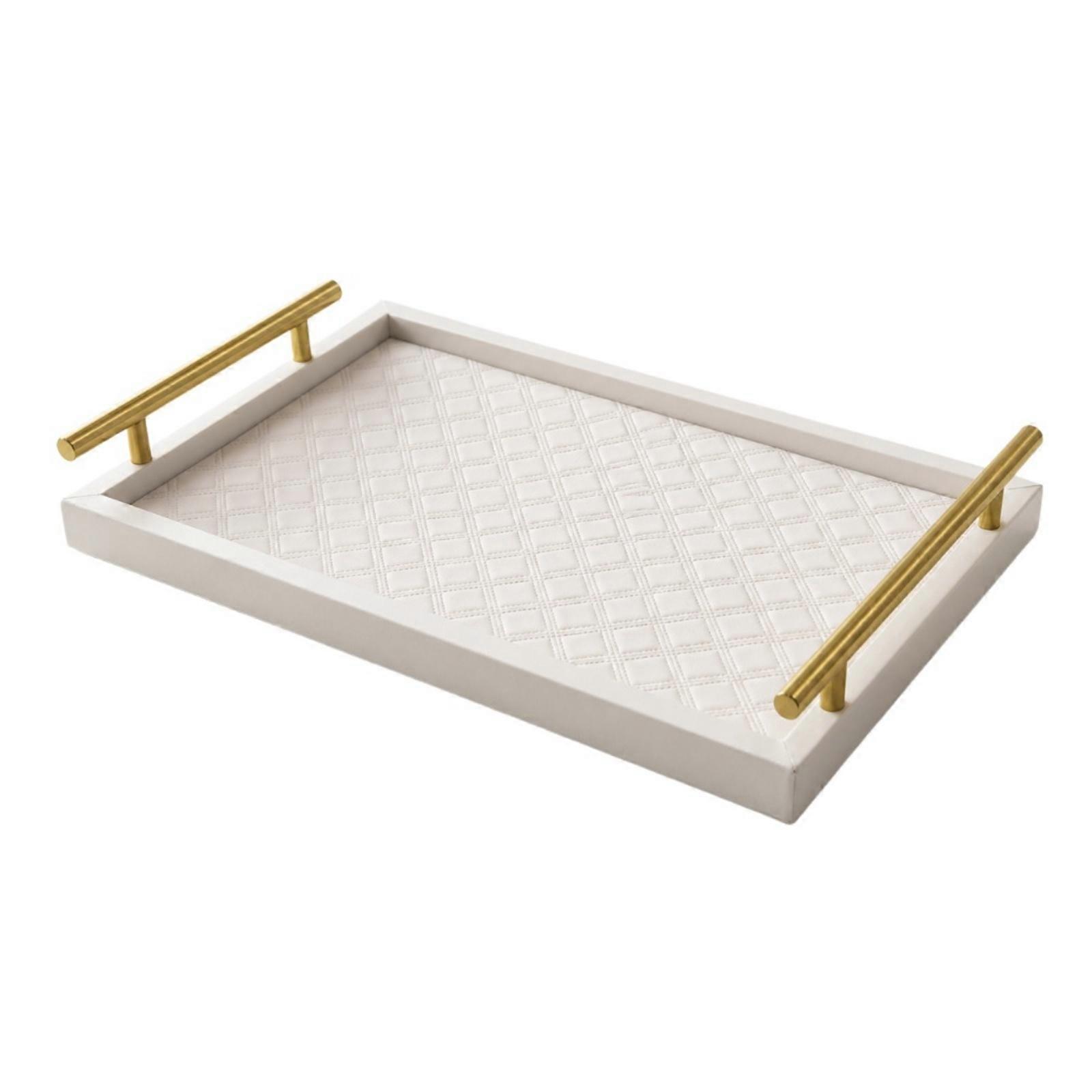 Rectangular Desktop Storage Tray with Metal Carry Handles Structured PU