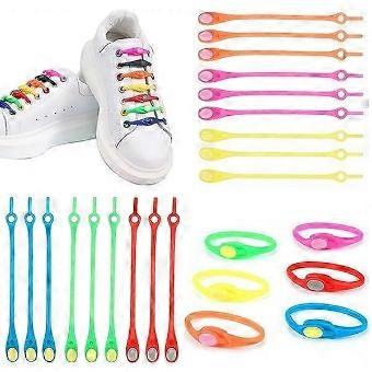 24 Pieces Elastic Silicone Shoelaces, No Tie Shoelaces for Kids and Adults, Colorful Elastic Silicone Shoelaces, Silicone Shoelace for Sports Sho-brnv