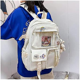 KEEPOP Ita Bags - Zaino per la scuola per ragazze, grazioso zaino estivo da spiaggia, con finestre trasparenti, per decorazioni fai da te, Bianco sporco, 33 EU