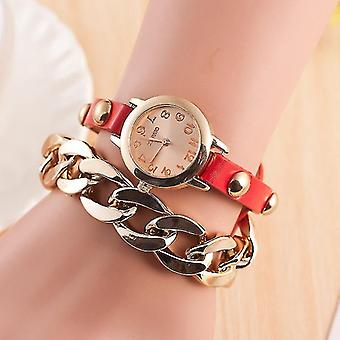Reloj de pulsera de cuerda para mujeres Banda de cuero Vestido de damas Reloj de cuarzo