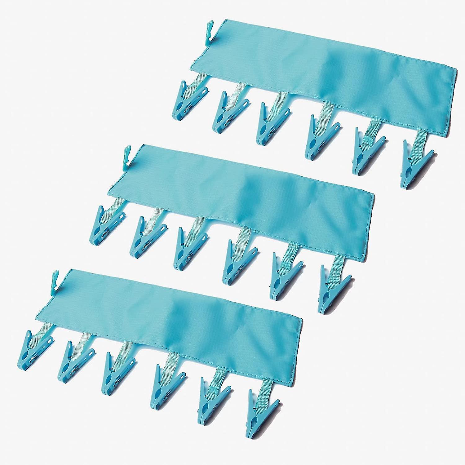 3pcs Portable Hanger With 6 Clips (blue)