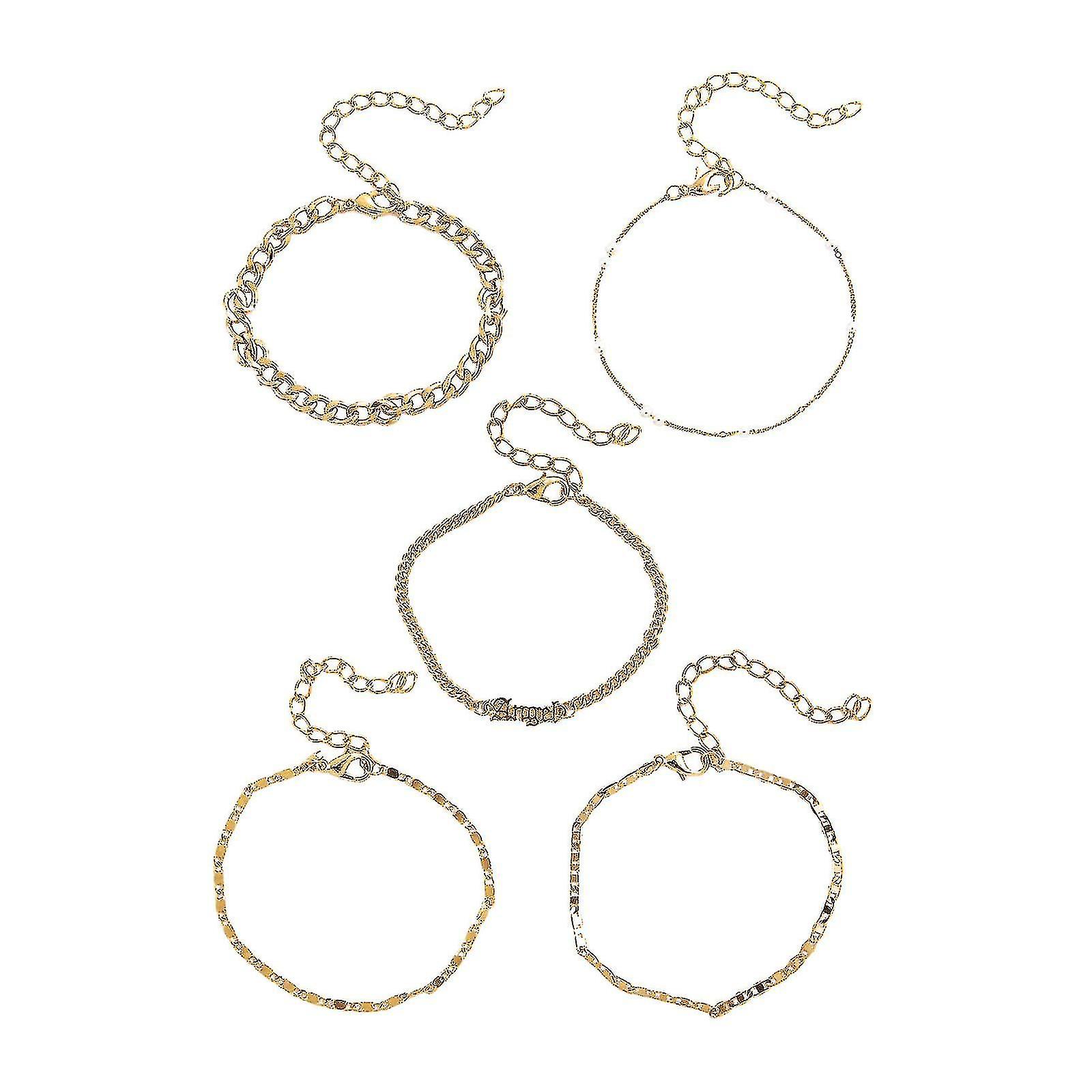 5pcs Elegant Women's Black Bead Heart-shaped Bracelet Bangle Cuff