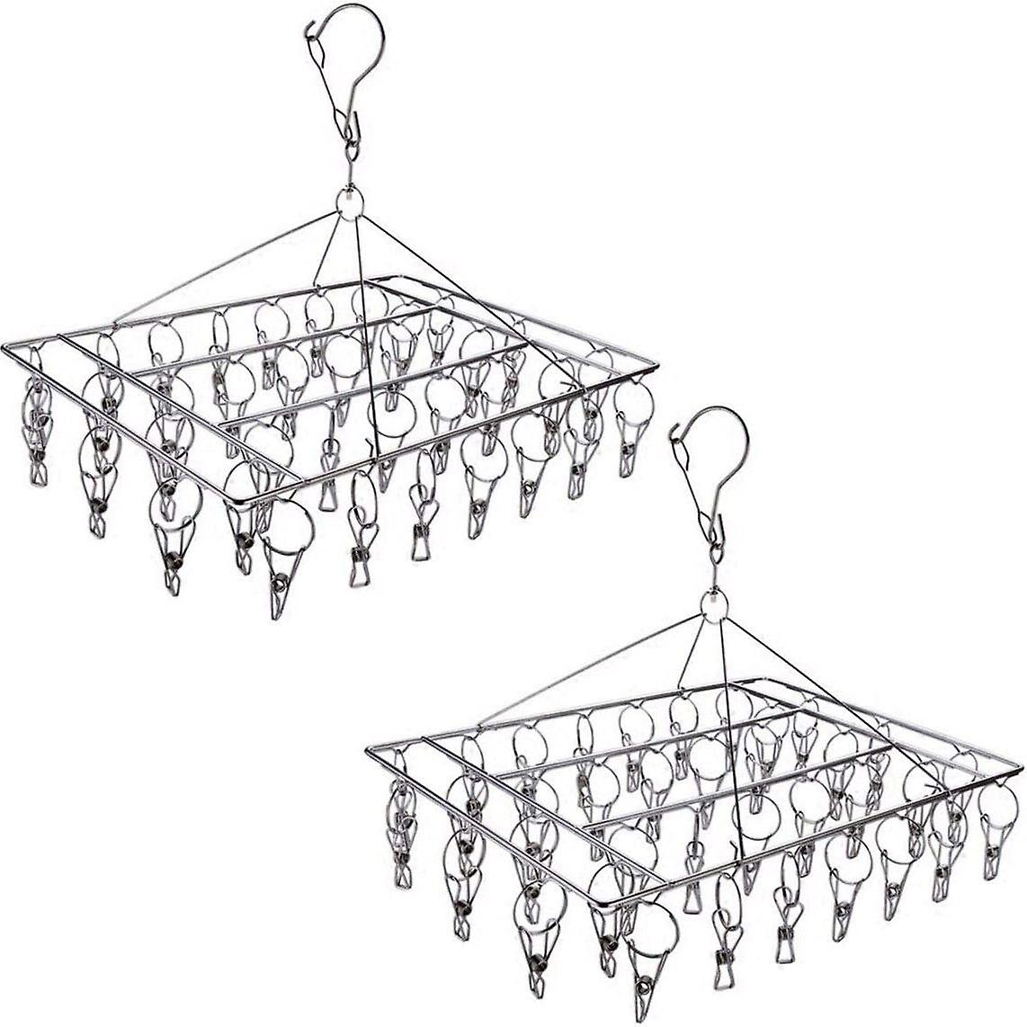 1/2pcs Stainless Steel Sock Drying Rack With 36 Clips Swivel Hook Wind-proof Clothes Hanger Rack For Sock Bras Underwear Laundry Accessories