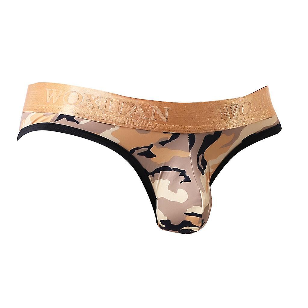 Hommes Camo Thong G String Pouch Tanga Camouflage Sous-vêtements Brief Jaune M