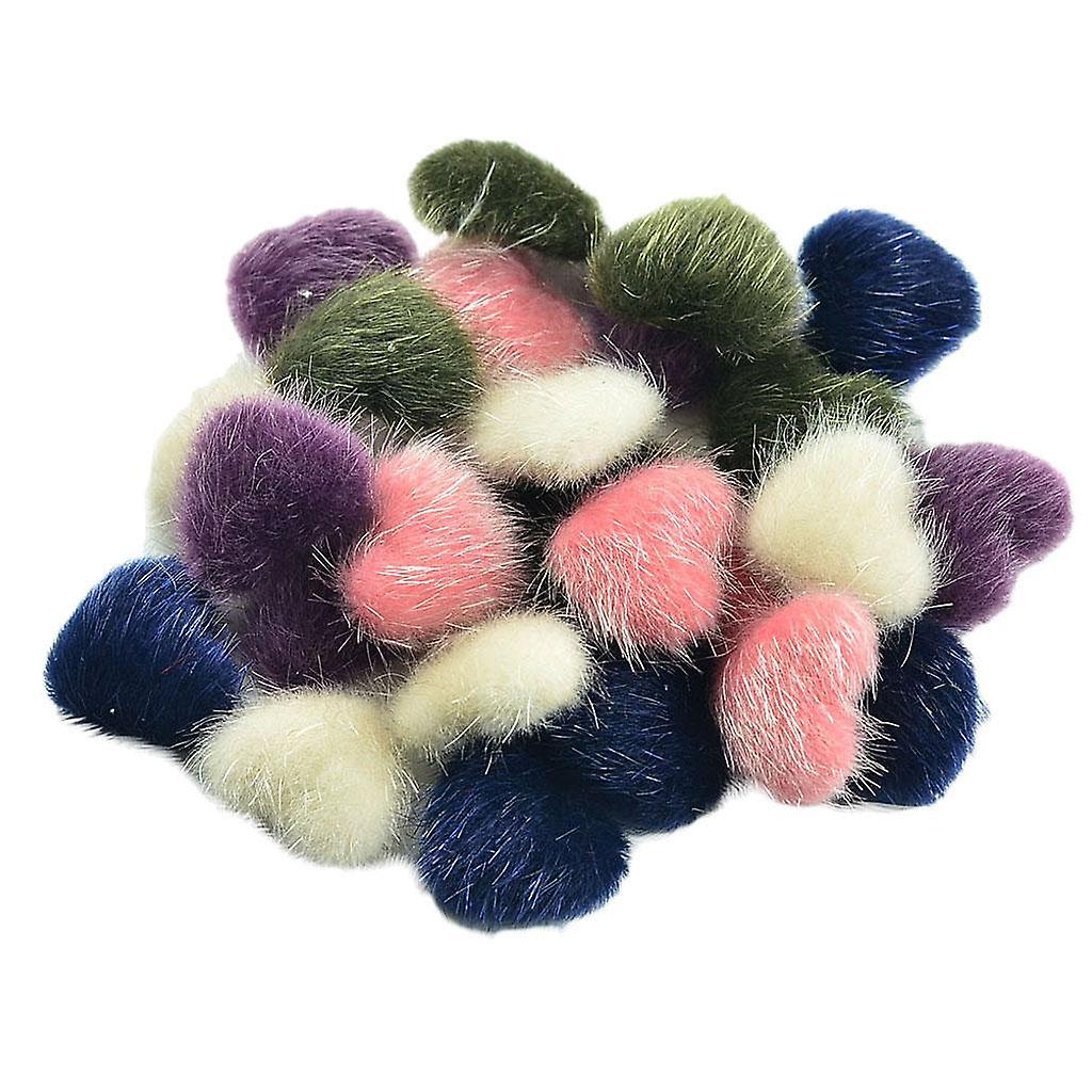 30pcs Mixed Color Heart Mink Fur Plush Covered Cabochon Flatback Scrapbook