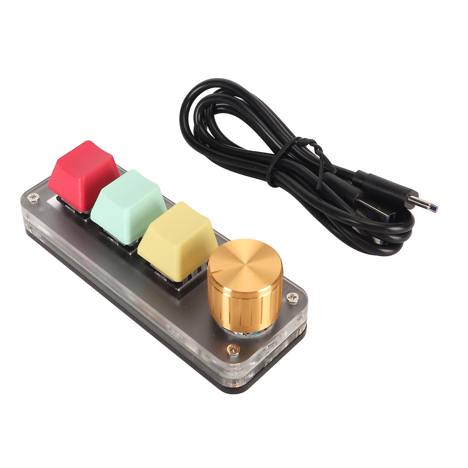 USB Mini 3 Key Keypad with Knob DIY Programmable Type C Wired Blue Switch Gaming