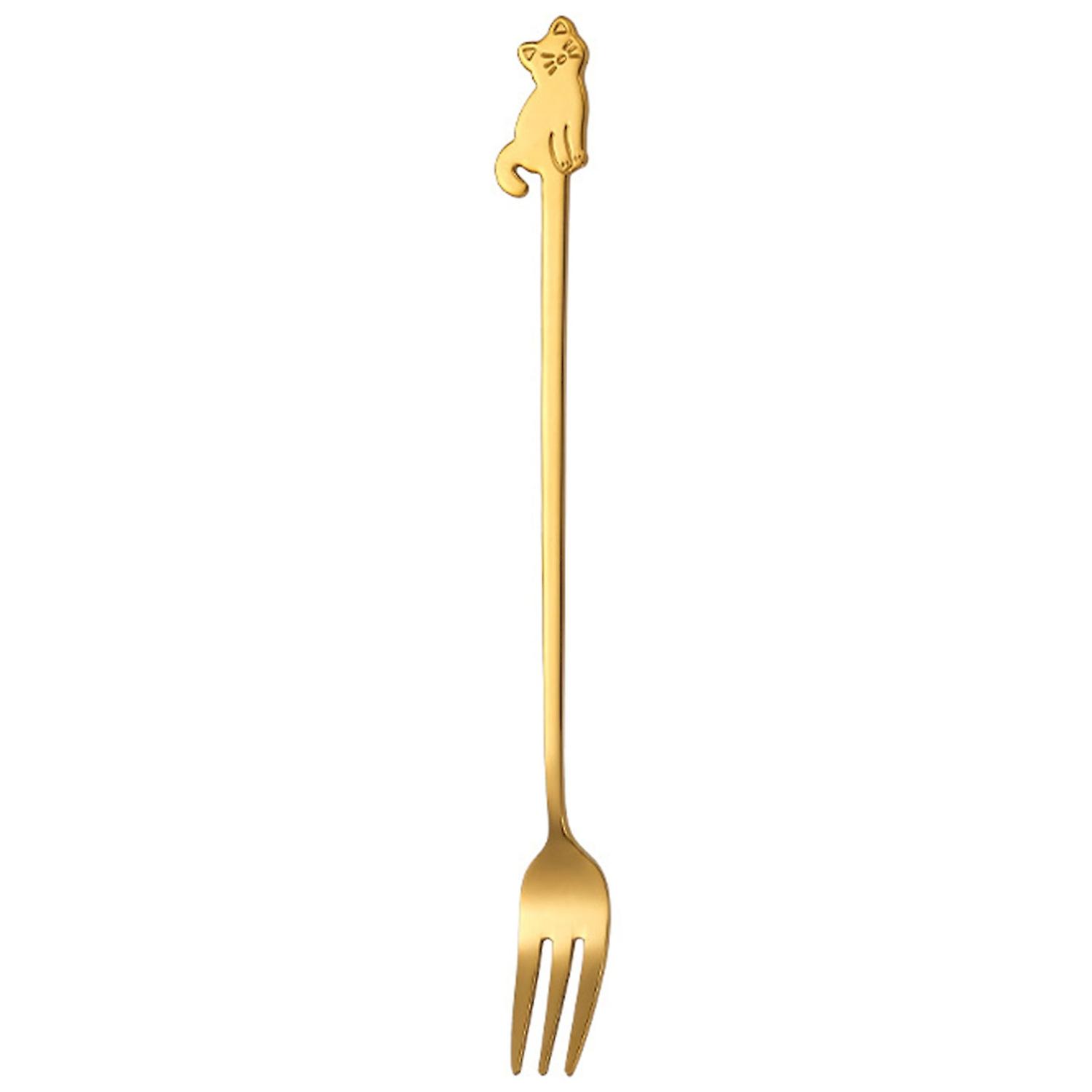 Coffee Spoon Cat Pattern Long Handle Comfortable Grip Mirror Polishing Multi-use Tableware Food