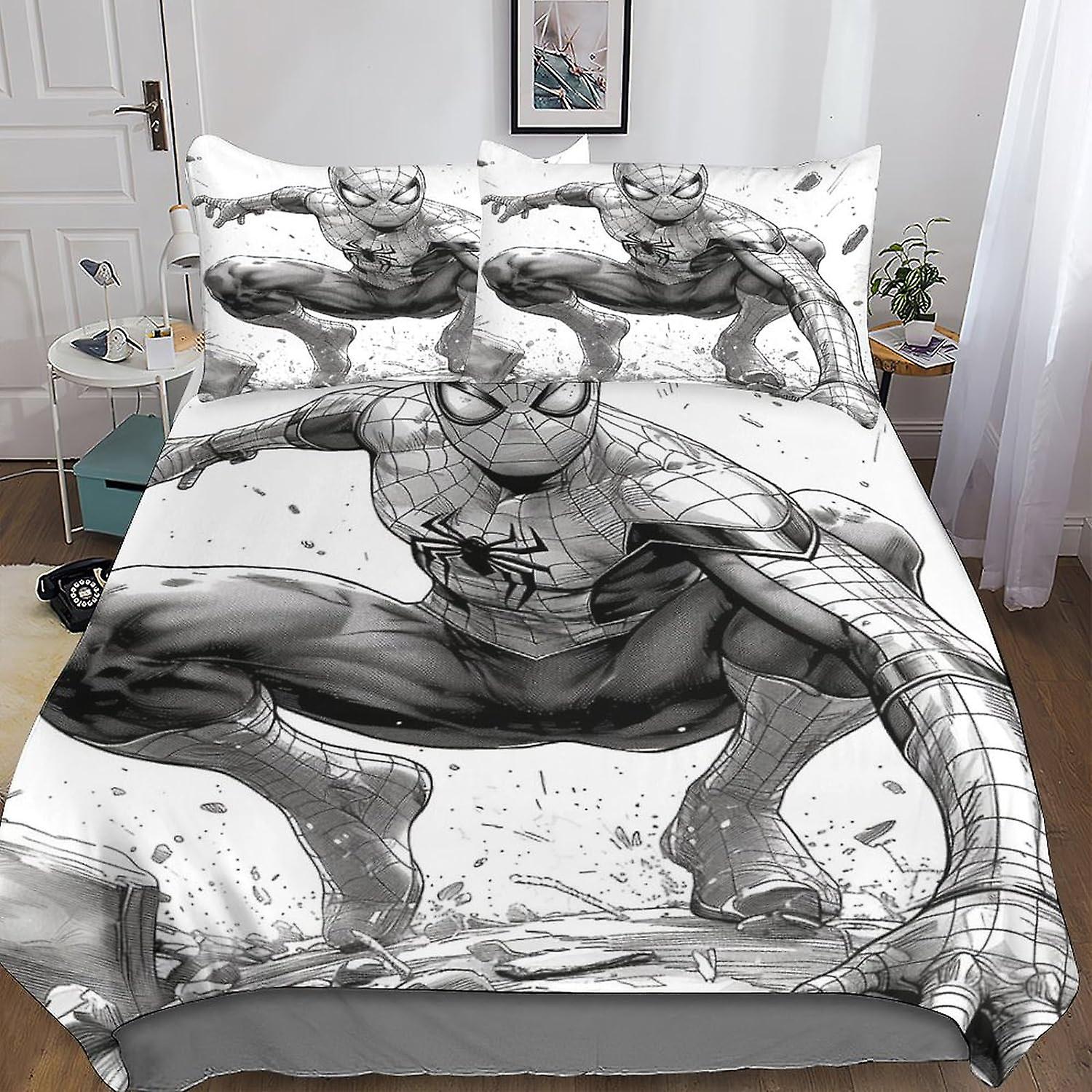 DSJackson Spider-Man 3PCs Duvet Cover 3D Printed Movies Film Quilt Cover Bedding Set with Microfiber with Hidden Zipper Closure with Pillowcases Kids 