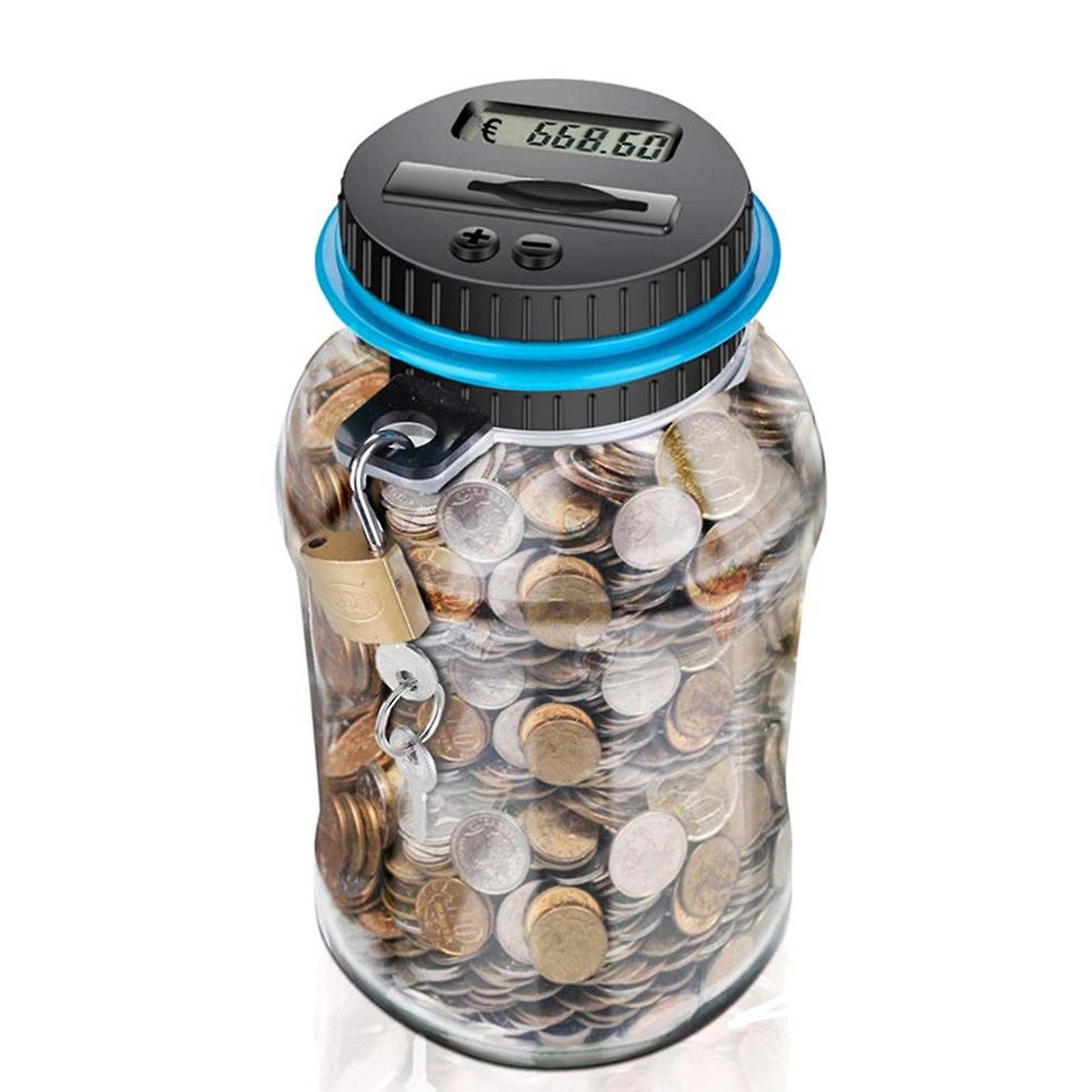 Electronic Digital Coin Money Box with LCD Display Smart Counter Piggy Bank with Secure Key Lock for Savings