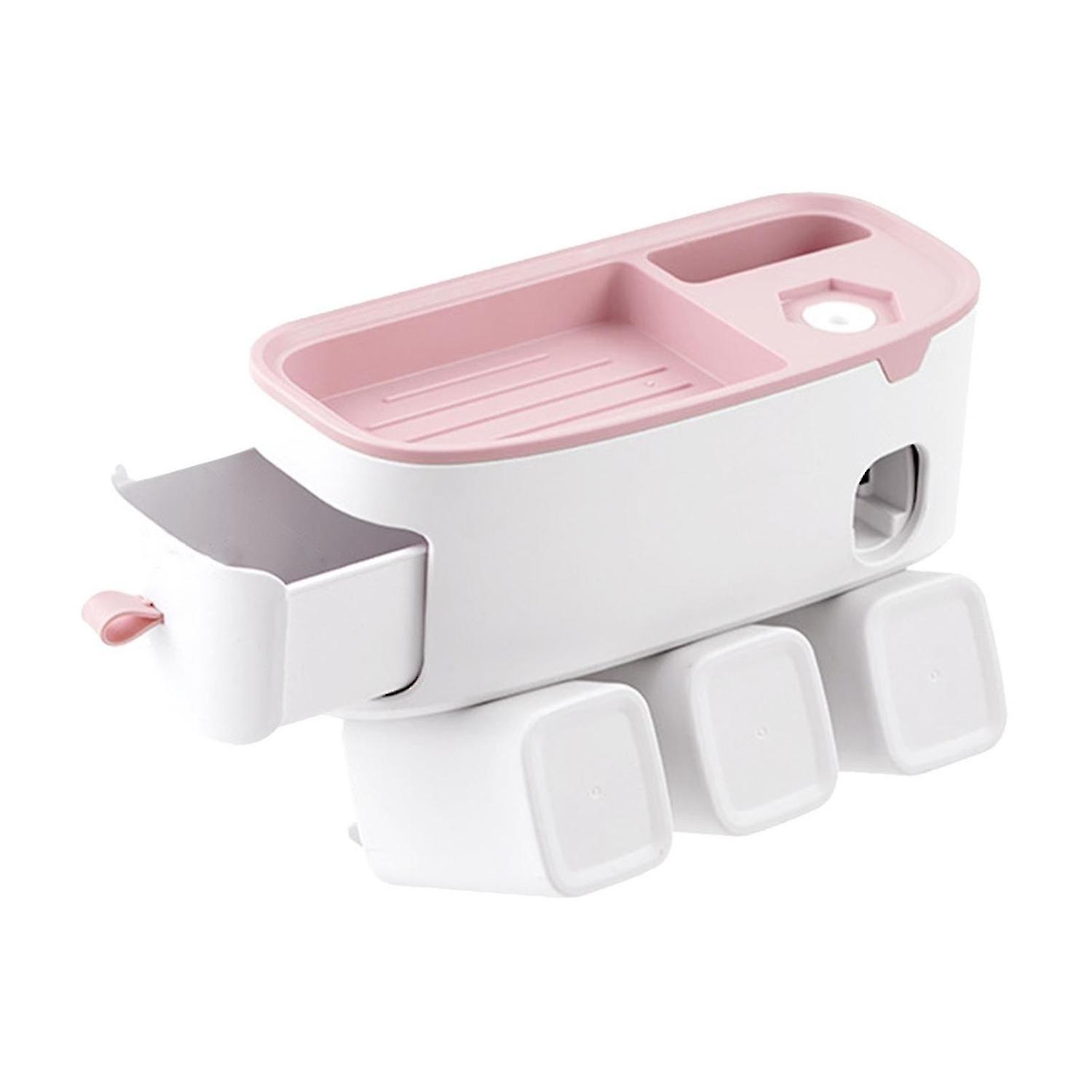 Multifunction toothbrush and toothpaste dispenser wall mounted vanity pink