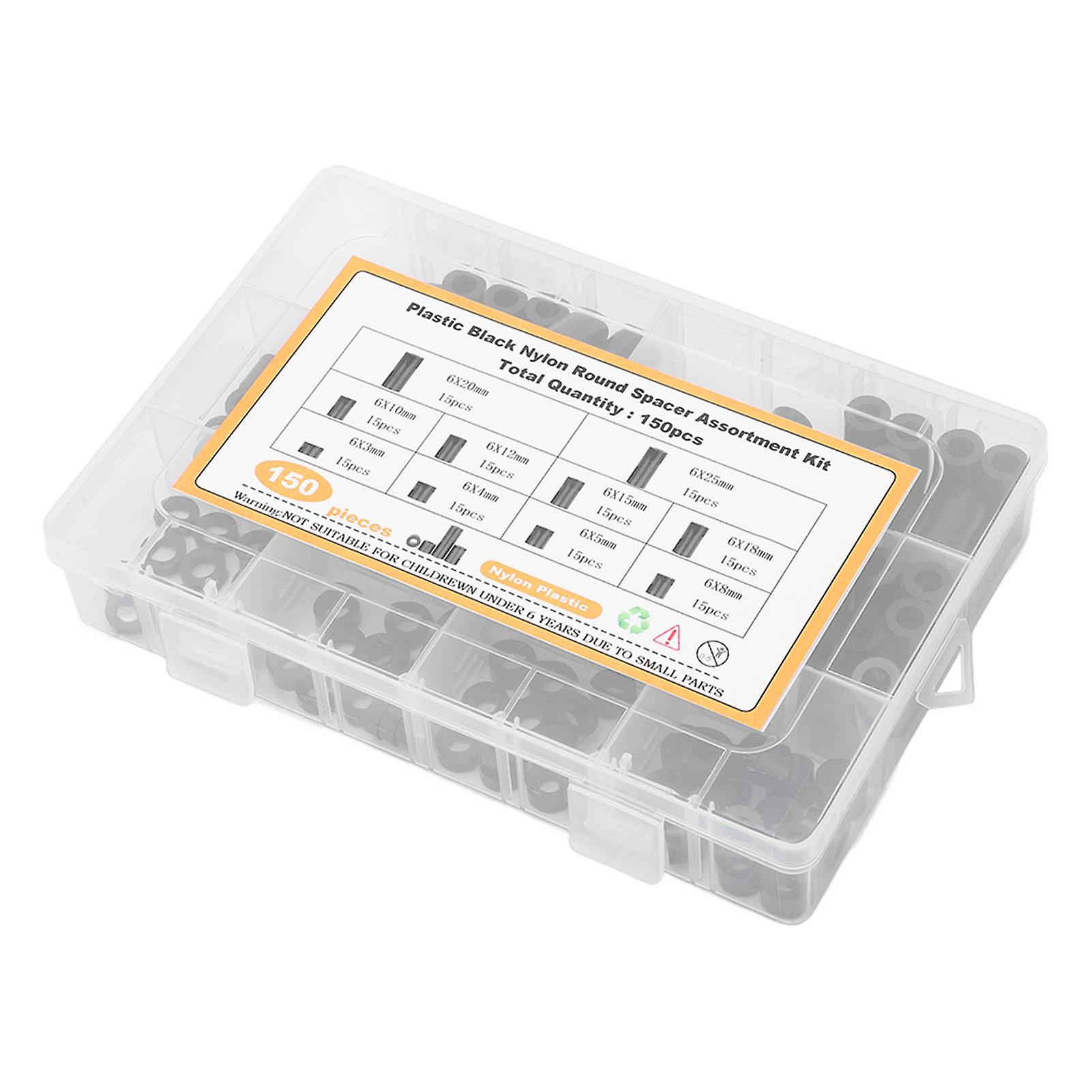 150Pcs Black Nylon Plastic Spacers Assortment for Screws