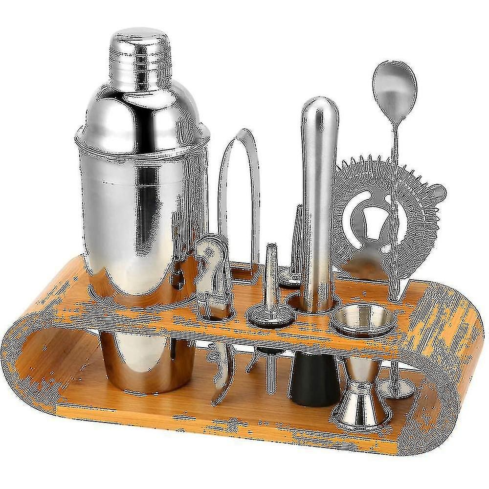 10-Piece bar tool set with bamboo stand - home bartending kit and martini cocktail shaker set compat