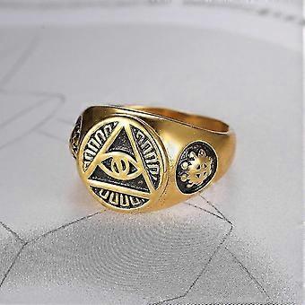 Bague Homme En Acier Inoxydable - Motif Oeil De La Providence (pyramide) - Taille Au Choix - Neuf Sans Emballage
