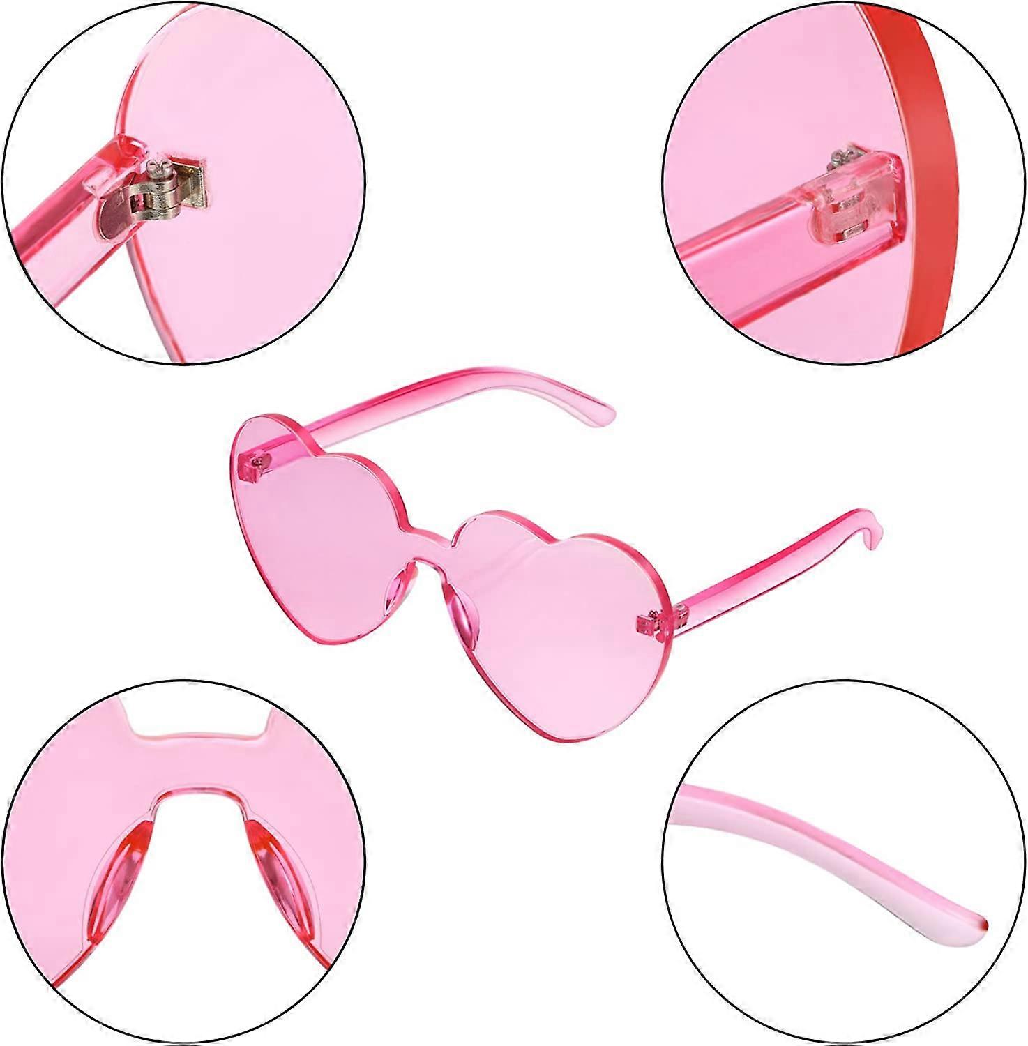 2PCS Heart Sunglasses Rimless Clear Heart Glasses Colorful Party
