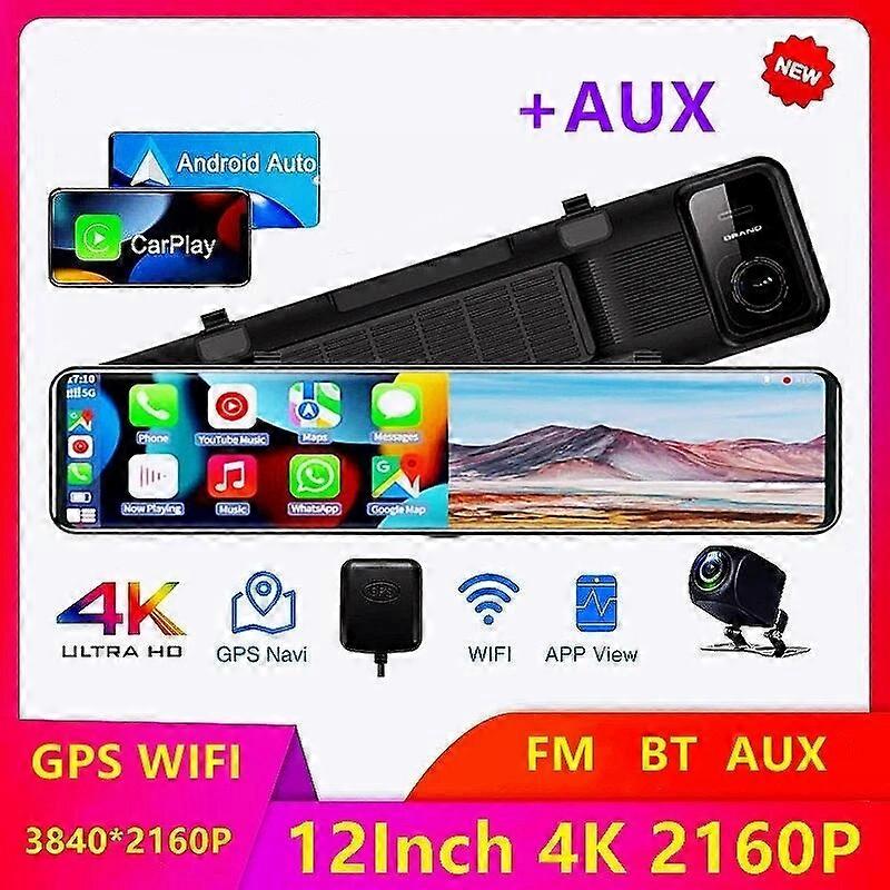 12" 4K Dash Cam Wireless CarPlay Android Auto ADAS Car DVR 5G WiFi GPS FM 24h Parking Monitor Rearview Mirror Camera Recorder FN9U0921