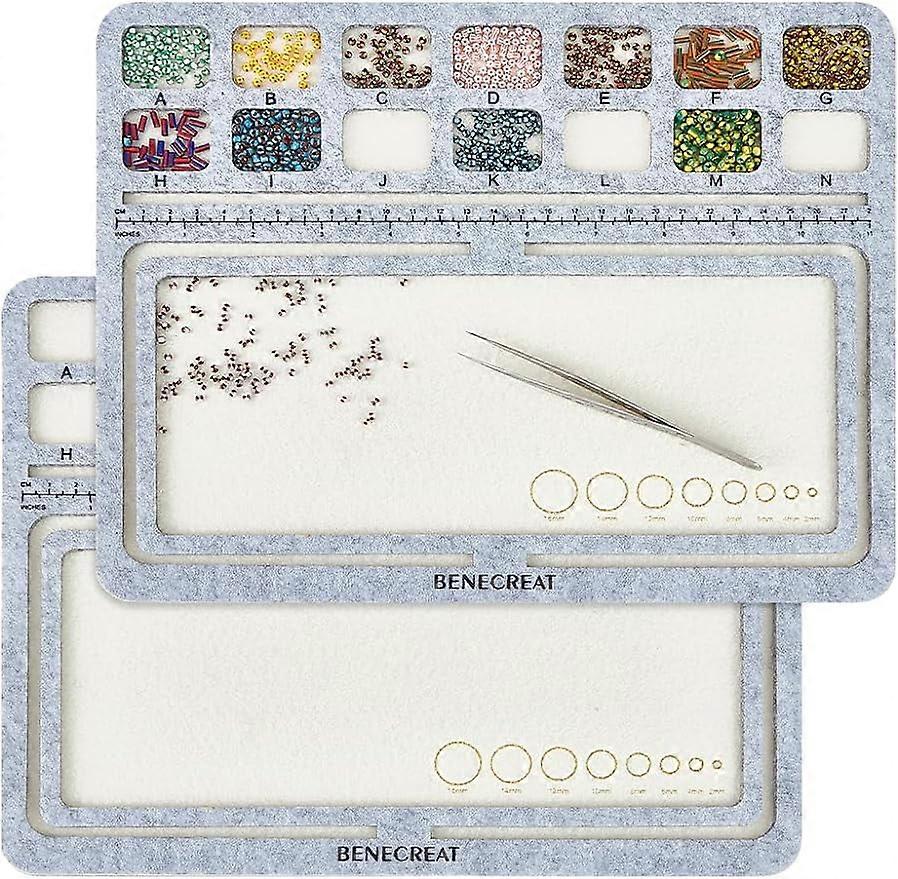 2Pcs Large Hard Back Bead Mats 11.8x9.4inch Wood Covered with Felt Wood Bead Design Board Felt Beading Mat Bead Tray with A~N Grid