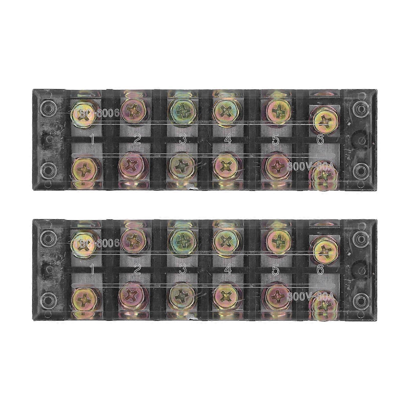 Terminal Strip Dual Row Screw Clamp Wire Terminal Block with Clear Cover for Bridge Lighting 60A 600V 2pcs 6 Position (606)