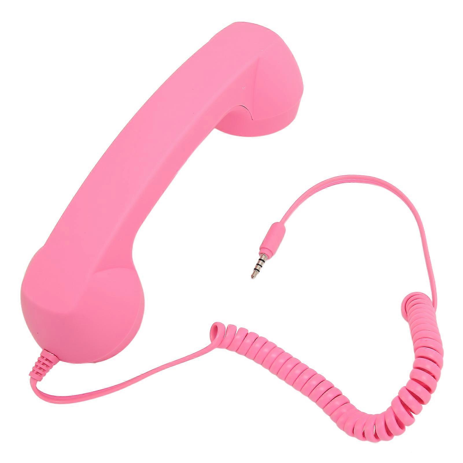 Cell Phone Handset 3.5mm Plug Retro Radiation Proof Wired Telephone Handset Receiver For Smartphone Computer Pink