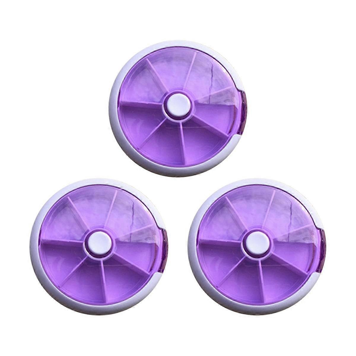 Pill Box, 7 Day Pill Dispenser, Round Pill Box, Mini 7 Day Circular Shape Rotary Style Pill Cases Purple