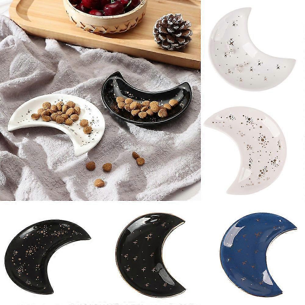 Moon Shaped Decorative Trinket Dish Ceramic Jewelry Ring Storage Tray