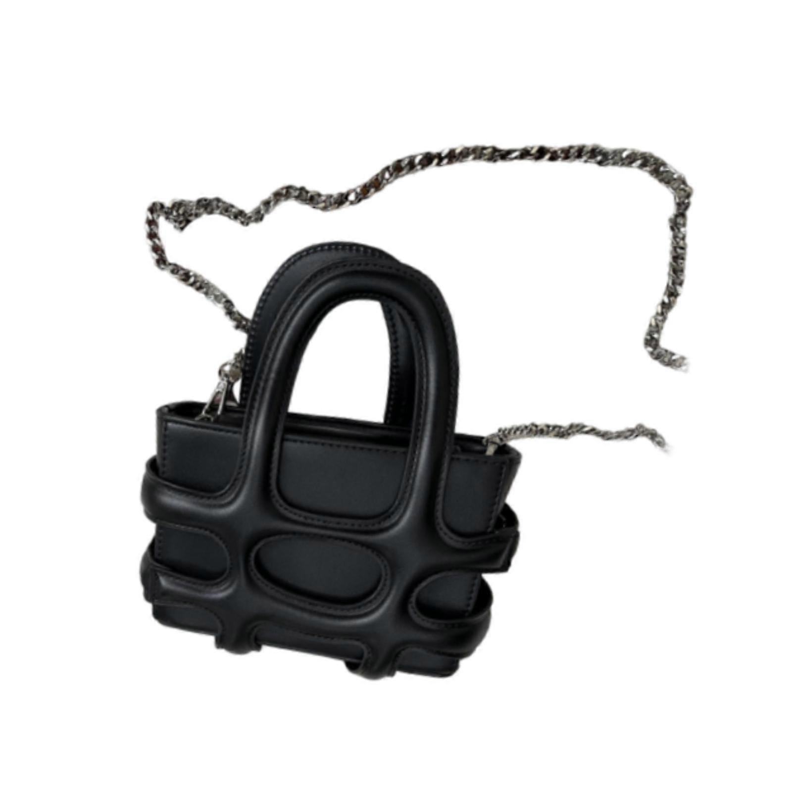 Womens Leather Handbag Lightweight Portable Elegant Satchel with Chain Strap Black