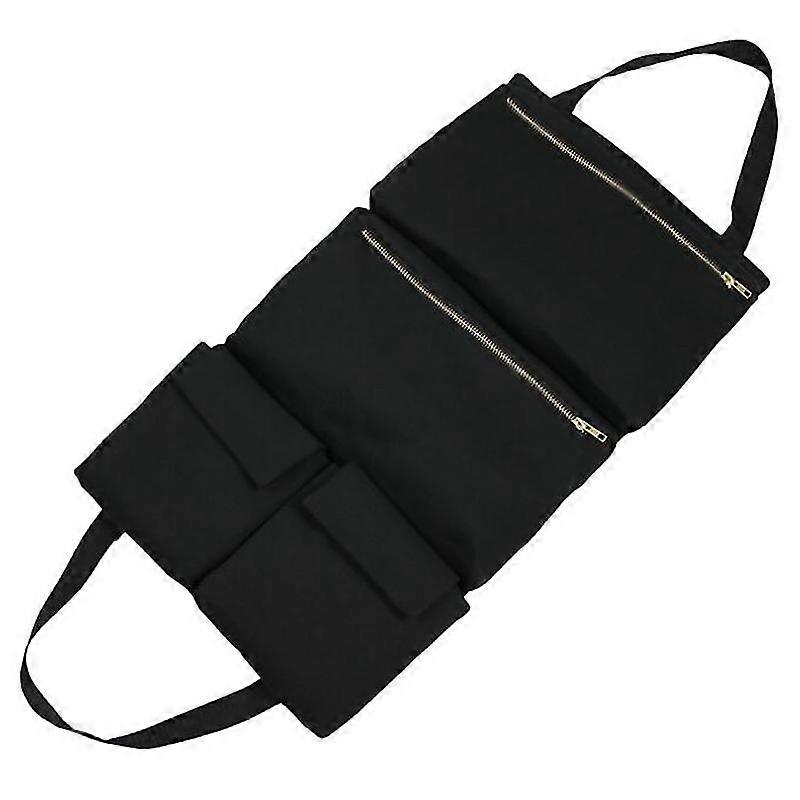 Car Back Canvas Tool Storage Bag Tool Roll Organizer Bag, Heavy Duty Tool Storage Pouch With Zipper Pockets For Wrenches, Sockets, Screwdrivers
