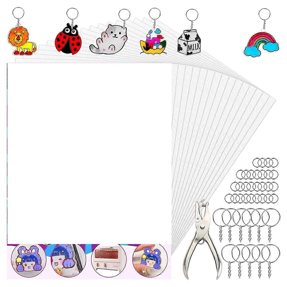 Sheets, 50pcs Shrink Sheets, 100pcs Key Chains and 100 Open Hoops for Kids Craft Markers Keychains