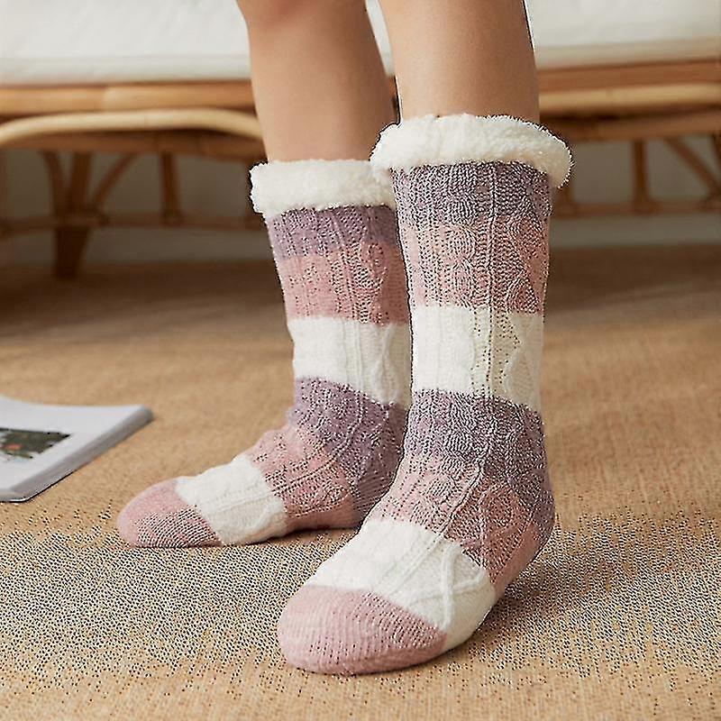 1 Pair Long Thicken Fleece Lined Socks Women Ladies Soft Warm Cozy Slipper Socks