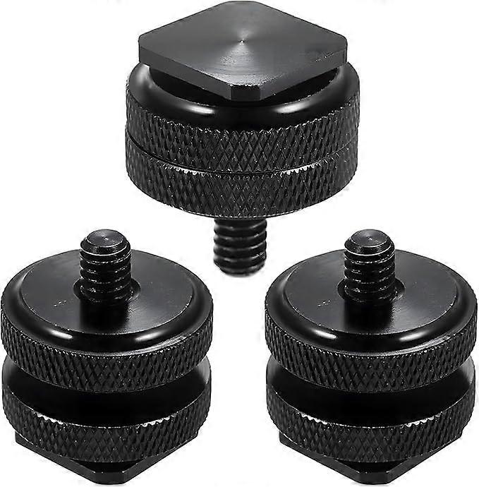 3-pack camera hot shoe mount adapter with 1/4"-20 screw for DSLR camera mounts, double nut kit for increased flash compatibility