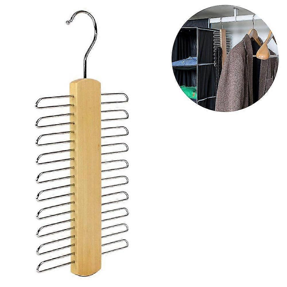 Wooden Necktie And Belt Hanger, Rotating Tie Wooden Stand Center Organizer And Storage Rack With A Non-slip Finish - 20 Hooks