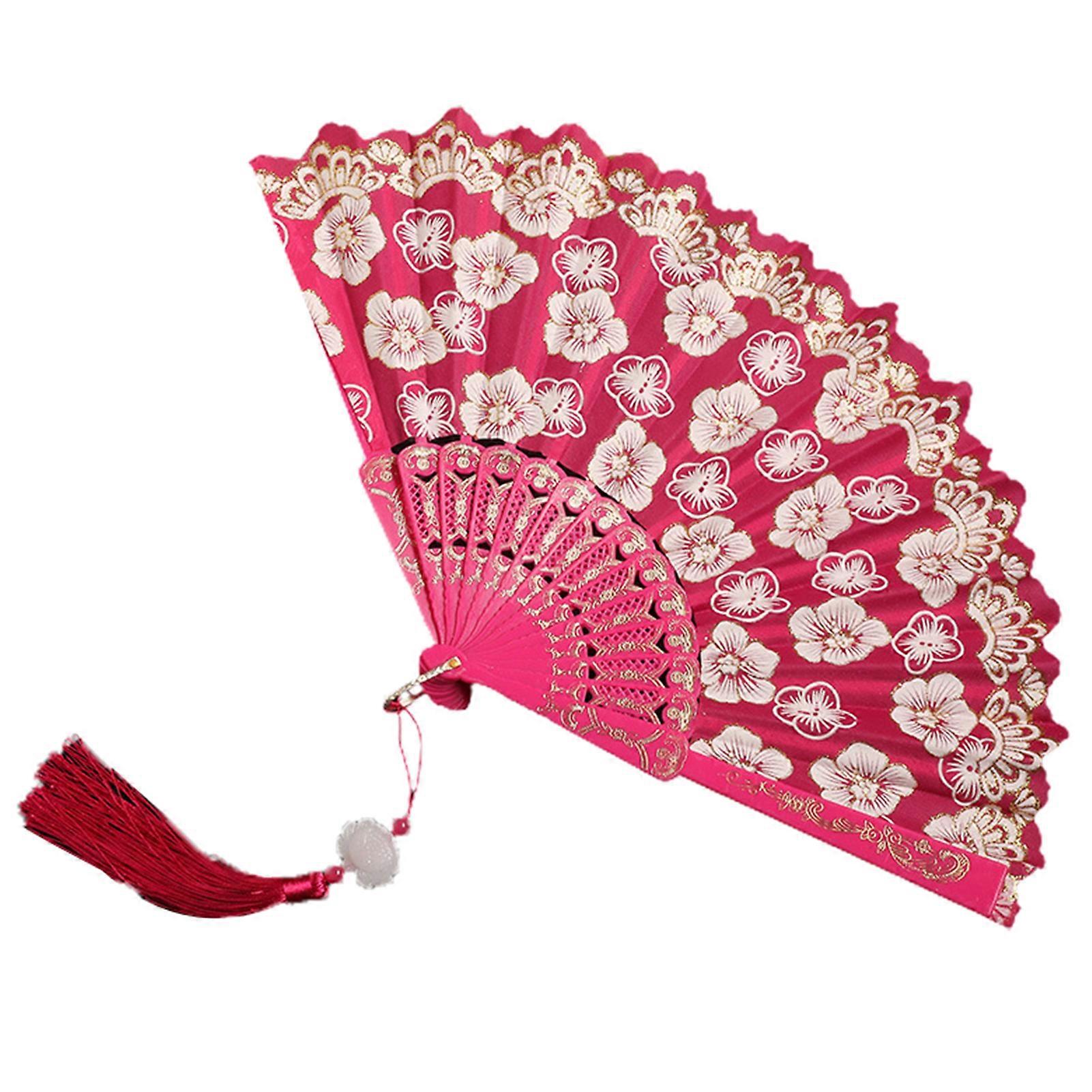 Retro Lace Folding Fan Portable Lightweight Chinese Dance Handheld Fan Cherry Blossom Pattern Elegant Women's Fan with Tassel for Dance Performance Ph